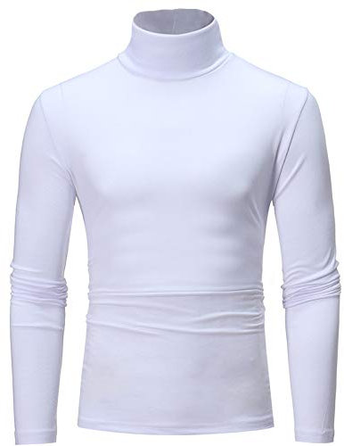 Herren Basic Rollkragenshirt Langarm Herren Rollkragen Langarmshirts Sport Unterwäsche Winter Warm Weich Unterhemd Oberteil Einfarbig Rollkragenpullover Rollkragen Unterziehrolli (White, XXXL)