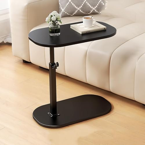 AHSBND Side Table Lifting Laptop Desk: C Shaped End Tables Adjustable Height 360° Swivel Tabletop That Slide Under Bedside Nursing for Coffee Couch Sofa Bathtub (Lift Black)