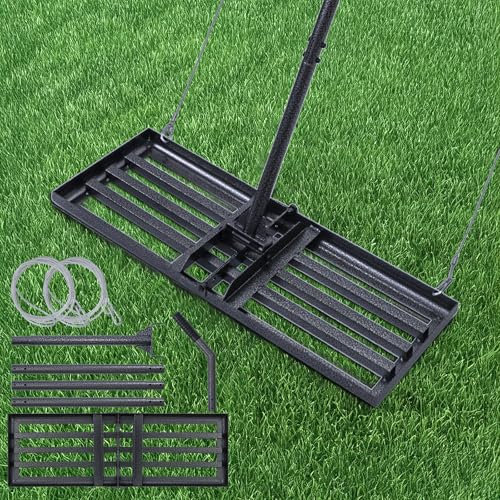 CHANGEMOORE Lawn Levelling Rake with Wire Rope, Length Adjustable Garden Levelling Rake, 172cm Lawn Leveller Lute 76.5cm x 25cm, Heavy Duty Effort Saving Soil Levelling Tool for Garden, Yard, Farm