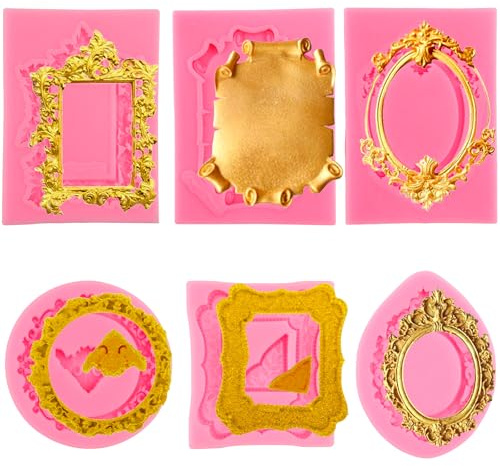 6 Stück Rosa Fondant Formen Silikon, 3D Barock Vintage Silikonform, Retro Relief Silikon Formen für Fudge, Kuchen, Schokolade, Dessertdekoration, Seife und Bastelprojekte