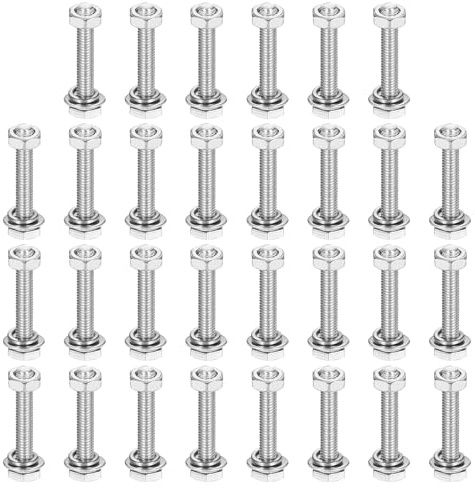 sourcing map M3 x 20mm 304 Stainless Steel Hex Head Screws Bolts, Nuts, Flat & Lock Washers Assortment Kit, Fully Threaded, Bright Finish for Home, Electronic, Machine, 30 Sets