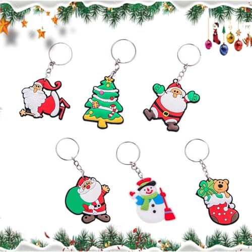 RAYMNE 30 Stück Weihnachten Schlüsselanhänger 6 Stile Cartoon Schlüsselanhänger Silikon Weihnachtsbaum Schneemann Weihnachtsmann Anhänger für Weihnachten Geschenke