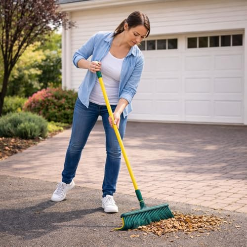Mojawo Krallenbesen 35 cm Kunststoff mit Teleskopstiel gebogenen Borsten Gartenbesen Straßenbesen Kehrbesen Laubbesen