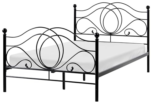 Beliani Bett schwarz Boho Metallgestell Verziertes Kopfteil Lattenrost 120x200 cm Lyra