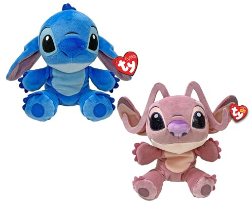 TY Floppy 38600ABS Lilo & Stitch, Set Zwei Stitch und Angel, weiche Plüschtiere zum Sammeln, Geschenkidee für Groß und Klein, 20 cm