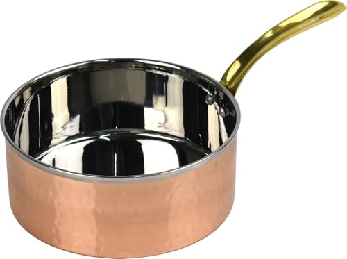 Hammered Saucepan Copper & Stainless with Brass Cool Handle Traditional Style Modern Cooking for Parties Family Gatherings (16cm - 850ml)