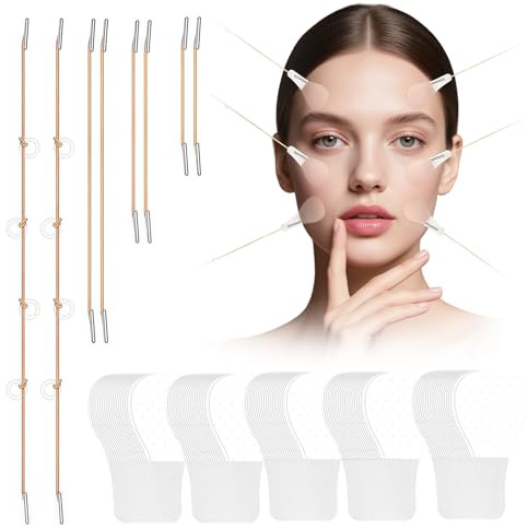 Facelifting Tape Set – 80 Unsichtbare Lifting-Aufkleber & 4 Elastische Hebeseile für Sofortige V-Kontur von Gesicht, Hals & Augen