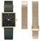 Rosefield Geschenkset The Boxy Gold und Grün Damenuhr Quadratisches Gehäuse mit Schwarzem Zifferblatt und 2 Bändern - BFGMG-X237