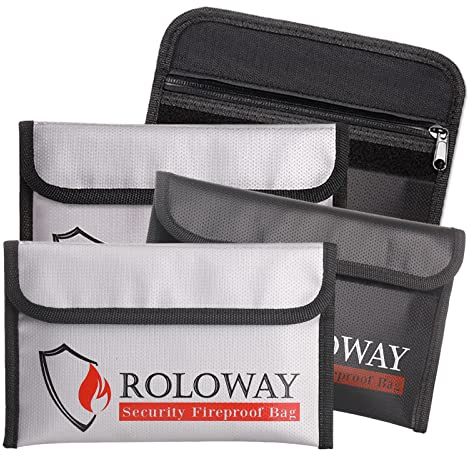 ROLOWAY Kleine feuerfeste Tasche (12,7 x 20,3 cm), nicht juckende, feuerfeste Geldtasche, feuerfeste Geldtasche, feuerfeste Umschlagtasche für Bargeld, Reisepass, Währung und Schlüssel (4er-Pack)