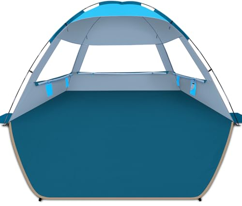 COMMOUDS Strandmuscheln für 8-10 Personen, Tragbarer Strandzelt mit UV-Schutz 50+, Familie Sonnenzelt Strand mit 3 Mesh Fenster, Schnelle Montage, Einfaches Tragen Schirm Strandmuschel für Outdoor