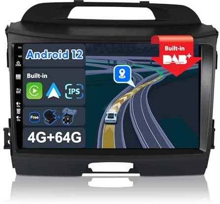 JOYX Android 14 IPS Autoradio - [Eingebaut DAB] - Passt für Kia Sportage (2010-2015) - Kabellos Carplay/Android Auto - 4G+64G - LED Kamera + MIC - 9 Zoll 2 Din - SWC DSP WiFi Fast-Boot 360-Kamera BT