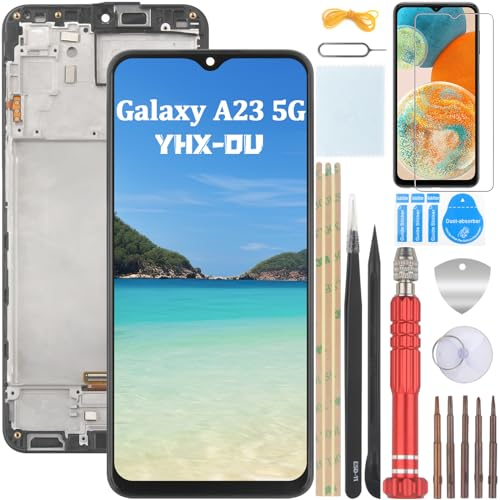 YHX-OU 6.6 Noir Kit Écran LCD avec Châssis pour Samsung Galaxy A23 5G SM-A236B SM-A236B/DS SM-A236U Écran Complet Tactile LCD Display de Rechange avec Film de Protection D'écran et Outils