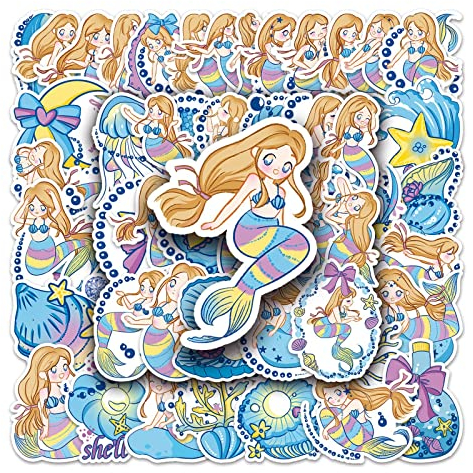 AUCEKO 50 Stück Meerjungfrau Aufkleber Pack Mermaid Sticker Set wasserdichte Vinyl Sticker für Laptop Kinder Autos Motorrad Fahrrad Skateboard Gepäck Koffer Computer Aufkleber Graffiti Decal
