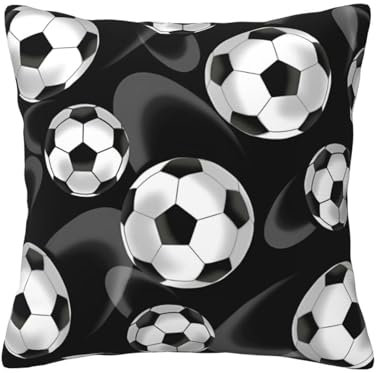 Kururi Kissenbezug mit Fußballmotiv, schwarzer Druck, weicher Kordsamt, für Sofa, Wohnzimmer, Dekoration, Zuhause, 30,5 x 30,5 cm