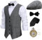 Gionforsy 20er Jahre Herren Wollartige Weste Kostüm Zubehör Set mit Hut Weste Fliege Krawatte Taschenuhr Gangster Accessoires Set für Great Gatsby Motto Party Halloween Karneval Fasching (Grau, S)
