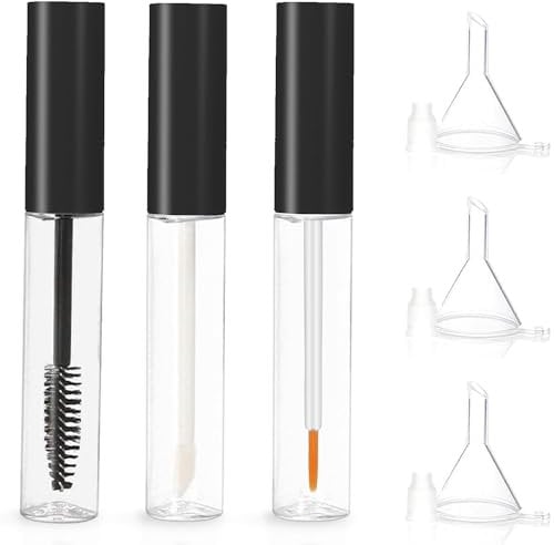 10ML Empty Mascara Tube & Eyelash Wand & Lip Gloss Brush & Eyeliner Brush, Empty Mascara Tube And Wand Glass, Empty Mascara Tubes Eyelash Wand Refillable Clear Bottles Cream Container (A,Set 1)