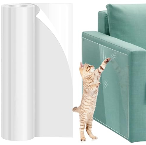 Tufa Protezione Graffi Gatto, 30CM*300CM Nastro Adesivo Antigraffi per Gatti, Trasparente PVC Anti-Graffio Protezioni con Viti Antigraffio per per Divano e Mobili
