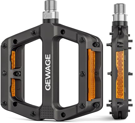 GEWAGE Fahrradpedale,Nylonfaser MTB Pedale mit Reflektoren,9/16 Zoll rutschfeste, Leichte Fahrrad Plattform Pedale mit 3 Lagern für Rennrad, MTB, E-Bike