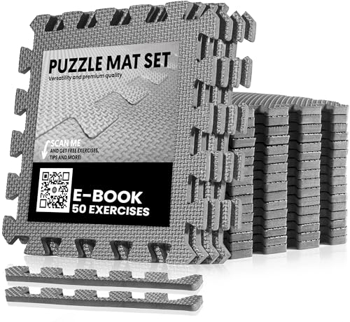 unycos - Bodenschutzmatte Set, 20 Teile, Puzzlematte【30x30x1 cm】 rutschfeste Schutzmatten per Fitnessraum und Sportgeräte, Gymnastikmatte, Trainingsmatte, Yogamatte, Wasserdicht, Ungiftig (Grau)