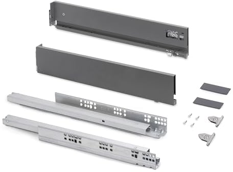 Emuca - Schubladen-Kit für Küche und Bad mit 3D-Regelung, Höhe 93mm, Tiefe 300mm, 40 Kg, sanftes Schließen, Panels nicht enthalten, Stahl, Anthrazitgrau