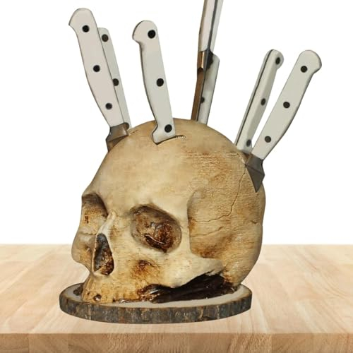 Fenytay Gothic Knives Holder | Horror Skull Head Shape Knives Organizer | Black, Dark Gray, Red Knife Block Set