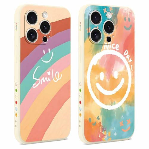Foonary 2 Piezas Funda para Apple iPhone 15 Pro 6,1, Aesthetic Smile Face Dibujos Diseño Mujeres Motive Carcasa, Silicona TPU Cover Bumper Antigolpes Protectora Case para iPhone 15 Pro, Smile Face3