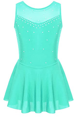 Kvysinly Mädchen Eiskunstlauf Kleid Rollkunstlauf ärmellos Ballettkleid Mit Strass Glitzer Tanzkleid Gymnastik Wettbewerb Outfit Minzgrün 122-128