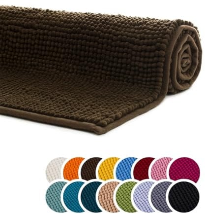 liebling Badteppich, 100% Polyester - Mikrofaser, Serie Chile, 70 x 120 cm, 30 Grad waschbar, Fußbodenheizung geeignet, Farbe: Mocca