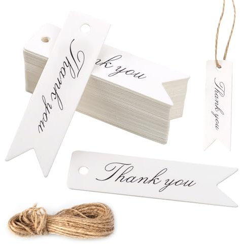 Thank You Etiketten Tags 100 Stück Dank Geschenkanhänger mit Schnur Klein Kraftpapier Weiß Danke Anhänger für Hochzeitsdeko DIY 7x2CM