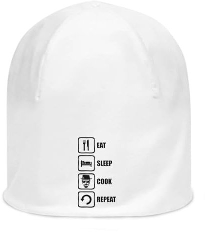 Atspauda Eat Sleep Cook Repeat Unisex dünne Baumwolle dehnbar weiß Slouch Beanie weiß, weiß, Einheitsgröße