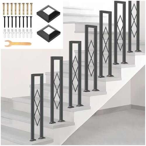 Barandilla de Escalera Interiores, Pasamanos Antideslizante en Forma de U Balaustre Decorativa de Metálico con Patrón de Diamantes, Valla de Seguridad para Jardín Pasillos Entradas (Negro, 95cm)