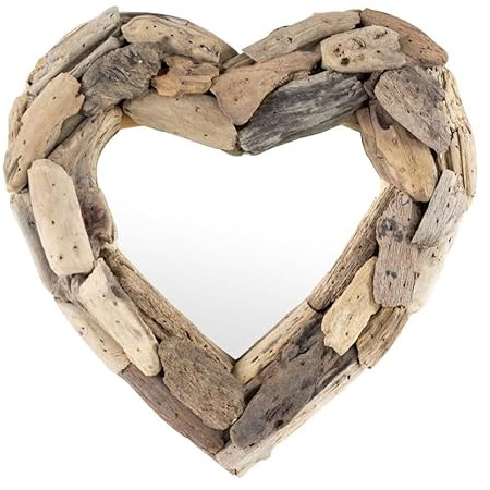 Darthome Wall Mirror Heart Driftwood Wooden 30cm Vintage Living Room Home Decor Nautical