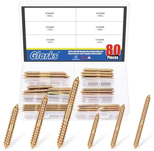 Glarks 80pcs farbige Zink Doppelkopf Ended Holz Dowel Schrauben, M6 x 40/50/60MM, M8 x 50/60/80MM Doppelende Möbel Schraube, Holzmöbel Befestigung, Doppelte Enden Selbst-Tapping Schraube