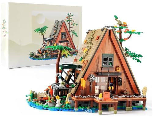 Ideas A-Frame Cabin Building Blocks, Mini Architecture House Toys, 1486 PCS Friends House Building Blocks Kits for Adults Gift for Kids Boys and Girls, Not Compatible with L***