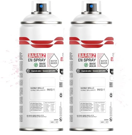 Etrexonline Pintura Spray Ecológica 400ml - Base Agua, Sin Olor - Para Muebles, Metal, Plástico y Madera - Colores Vivos y Permanentes, Cobertura Uniforme - Barniz Brillo, 2 unidades