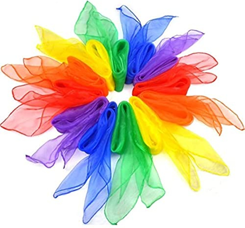 LiTaiJingNice 12Pcs Dance Sensory Scarves, Colorful Square Juggling Silk Rainbow Scarf, 60x60cm