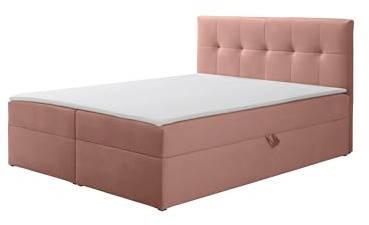 RAVIO Boxspringbett Toronto mit 2 Bettkästen, gepolstertem Kopfteil, Bonellfederkern H3 und Topper, Polsterbett aus Samt mit Stauraum und hohem Liegekomfort (Altrosa (Amor 4328), 140 x 200 cm)