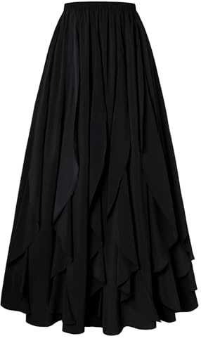 Gothic Steampunk Rock Damen Lang Hohe Taille Herbst Piraten Schwarzer Rock Halloween Kostüm XL