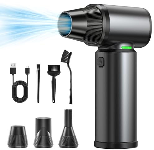 Kalawen Compressed Air Duster, 180000 RPM Rechargeable 10000 mAh Powerful Cordless Air Blower - Stepless & 3-Speed Adjustable, Brushless Motor with LED Light for Computer, Car, Home Cleaning