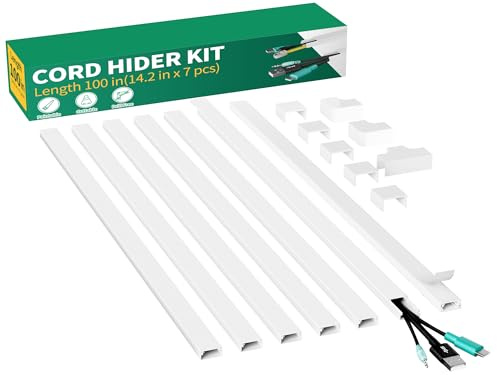 Delamu Kabelkanal Weiß Selbstklebend, 2.5M PVC Kabelkanäle, Kabelschacht zum Verstecken von Kabel, TV Kabelkanal Wand für alle Netzkabel in Haushalt/Büro, 7 Stück x L36cm, W2,4cm x H1,4cm