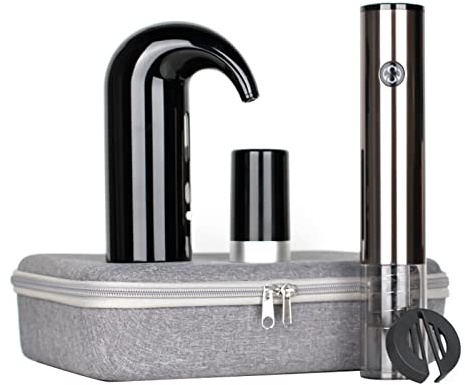 Dioche Electric Wine Opener Set + Wine Decanter + Vacuum Stopper + Foil Cutter + Includes Storage Bag, Choice. (Black #65)