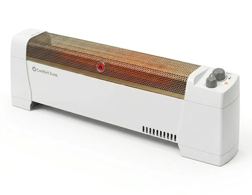 Comfort Zone Electric Baseboard Space Heater with Adjustable Thermostat, Dent-Proof End Panels, Overheat Protection, Tip-Over Switch, & Stay-Cool Body, Ideal for Home, Bedroom, & Office, 1,500W, CZ600
