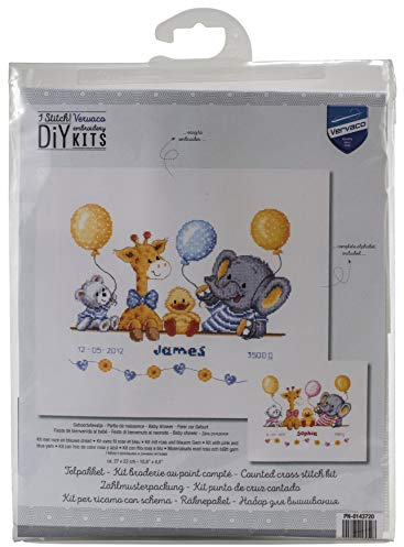 VERVACO Gezählter Kreuzstich Stickpackungen Stickset Baby Geburt Geburt Fest II Wanddekoration Handarbeit Set für Erwachsene Kreatives Handwerk ca. 27 x 22 cm Geburt Geschenk Hausdeko