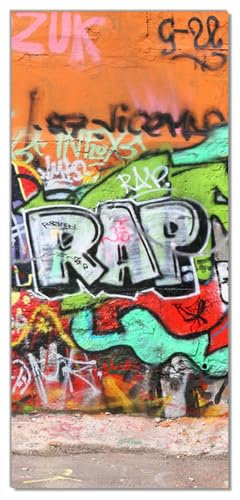 Wallario Selbstklebende Türtapete Rap-Graffiti- Wand mit verschiedenen Tags - Türposter 93 x 205 cm Abwischbar, rückstandsfrei zu entfernen