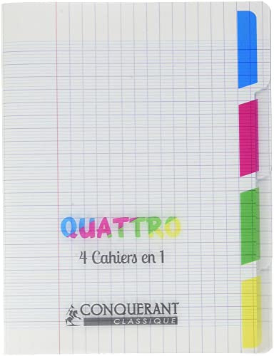 CONQUERANT Cahier Quattro Classique 17x22cm Grands Carreaux Seyès 140 Pages Agrafées Couverture Polypro Incolore