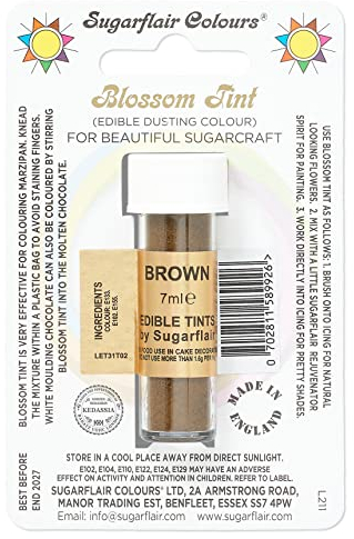 Sugarflair Blossom Tint Brown Food Colouring and Dusting Powder, Matt Finish, Brush On or Mix with Rejuvenator Spirit to Create a One of A Kind Cake - 7ml