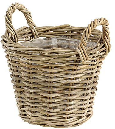 Cesta de mimbre Dehner con asas, Ø 35 cm, altura 25 cm, ratán, gris / marrón