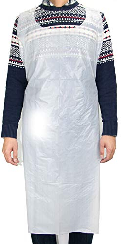 FEIGO Schürzen, 100 Stück Einweg Schürzen Umwelt Schürze Wasserdicht PE Kochschürze Metzger Einwegschürzen für Laboratorien, Zeichnung, Hotel, Krankenhaus (124,5X81cm)