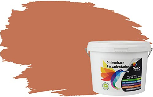 RyFo Colors Silikonharz Fassadenfarbe Lotuseffekt Trend Orangetöne Terracotta 3l - bunte Fassadenfarbe, weitere Orange Farbtöne und Größen erhältlich, Deckkraft Klasse 1