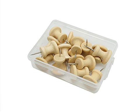 Cork Board Pins Big I-Shaped Push pins Wood Push Pins Wood Head with Steel Point, 15 Pack